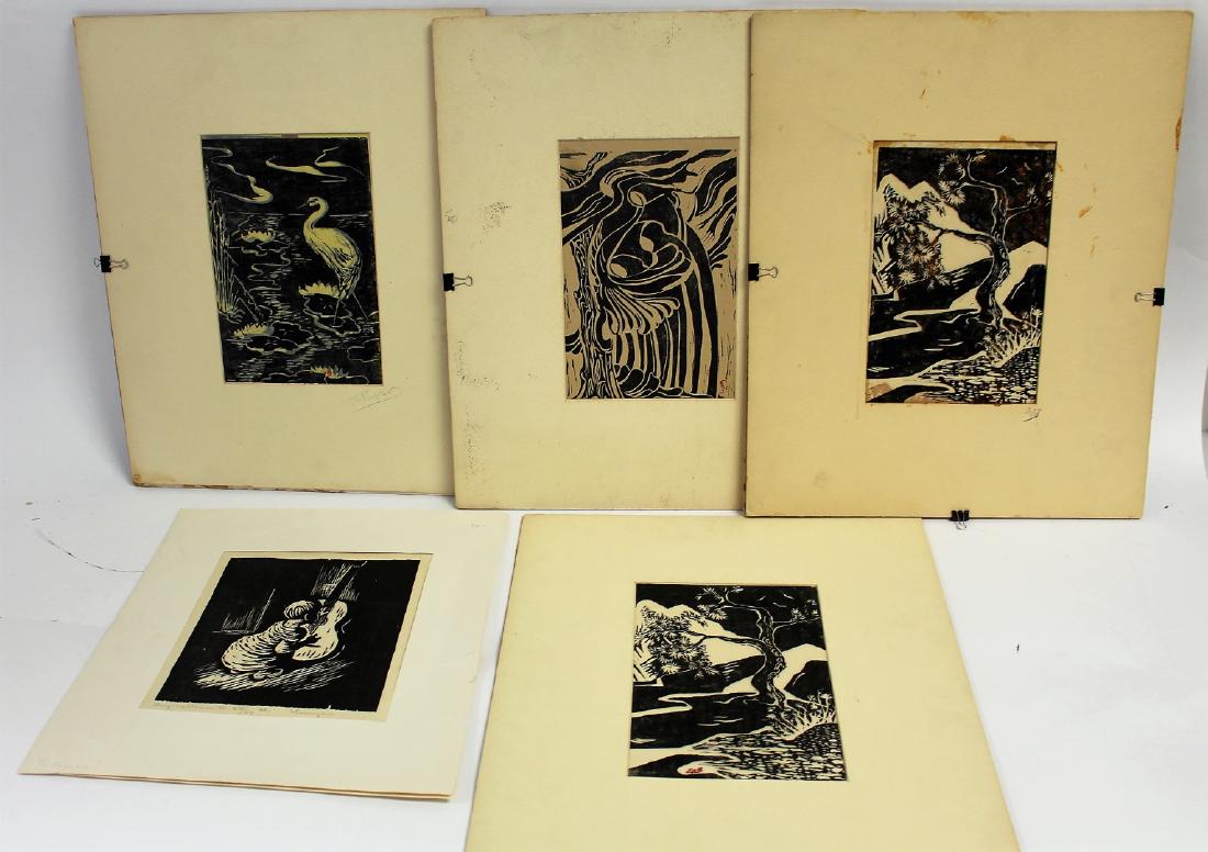 Five(5) Miscellaneous Woodcut Prints (1 of 6)