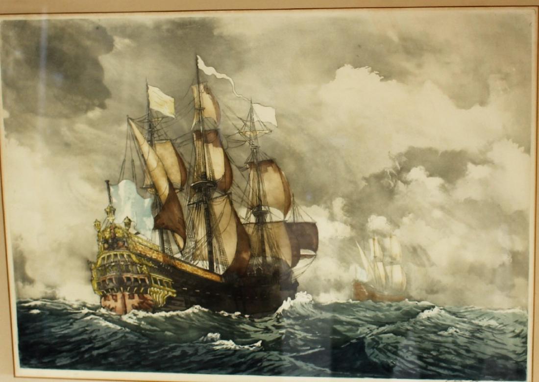 Large Etching and Aquatint - Marine Scene (1 of 5)