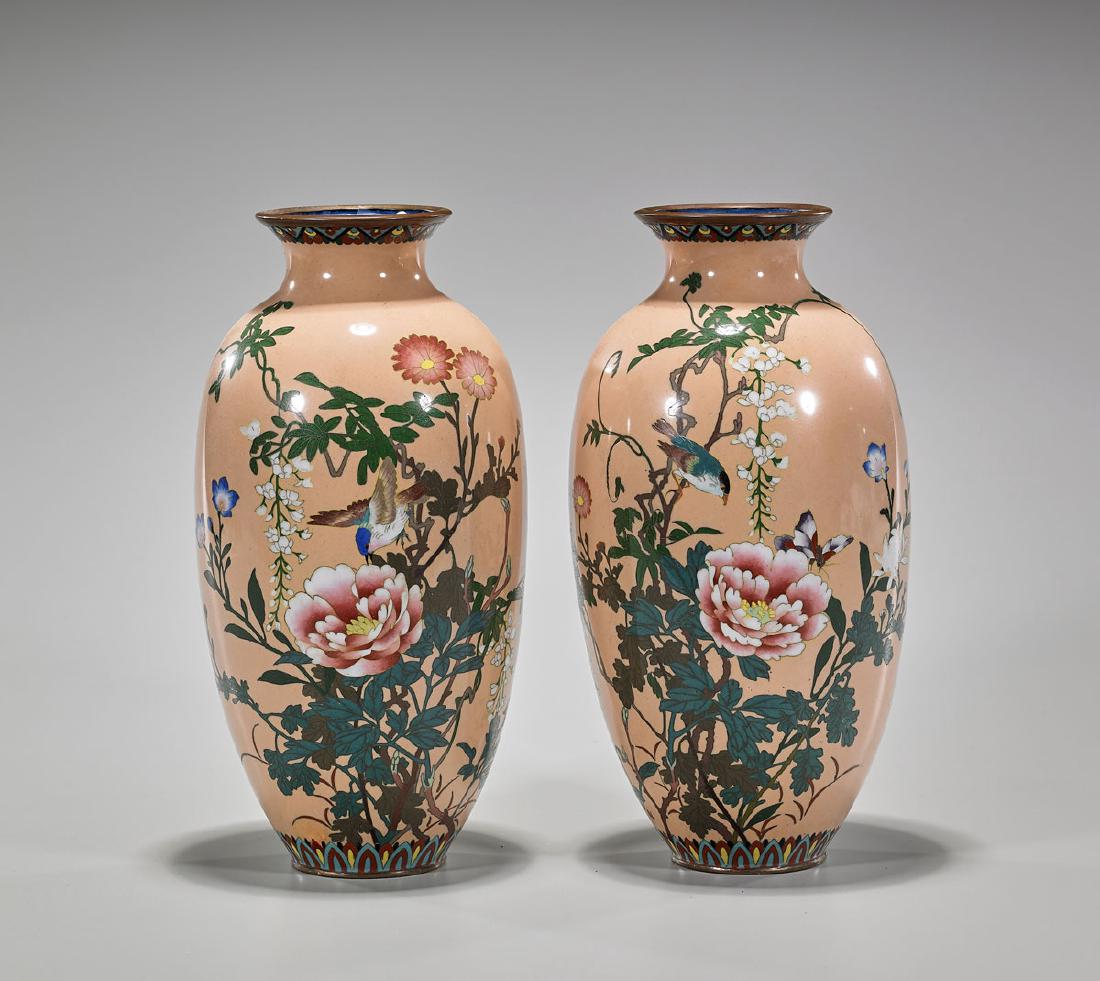 Pair of 19thC. Japanese Cloisonne Enameled Vases (1 of 2)