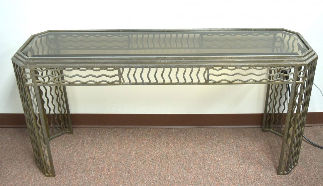 Art Deco Wrought Iron and Glass Console Table (1 of 7)
