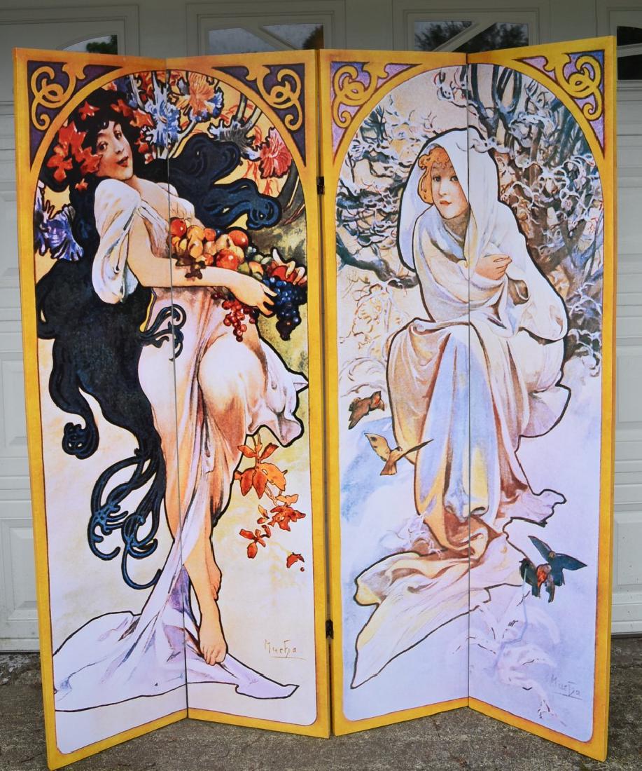 Alphonse Mucha(after); 20thC. Four(4) Panel Screen (1 of 9)
