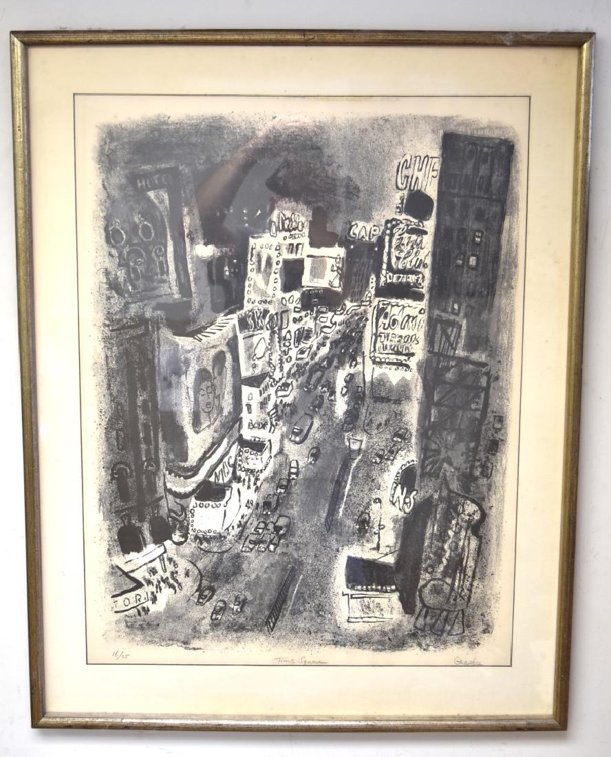 20thC. American Lithograph - Times Square Signed (1 of 7)