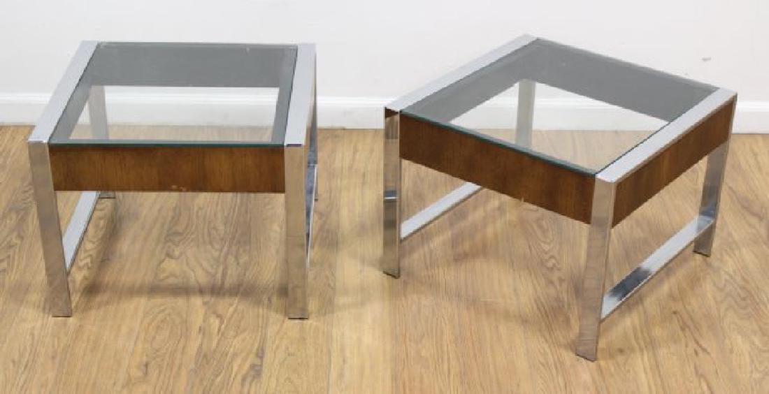 Pair of Milo Baugman Chrome and Walnut Side Tables (1 of 3)