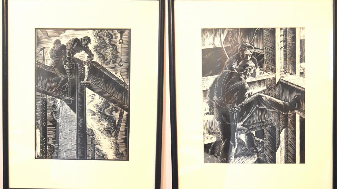 20thC. American School; Pair of WPA Linocuts (1 of 10)