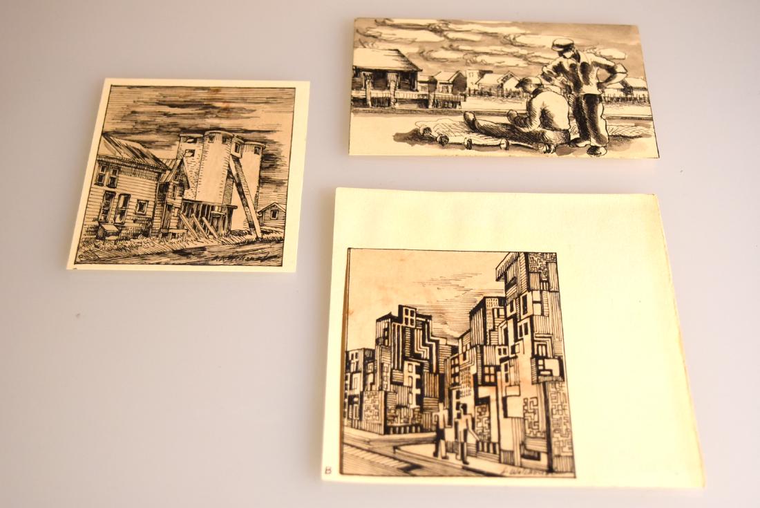 Louis Wolchonok; Three(3) Ink Drawings Signed (1 of 6)