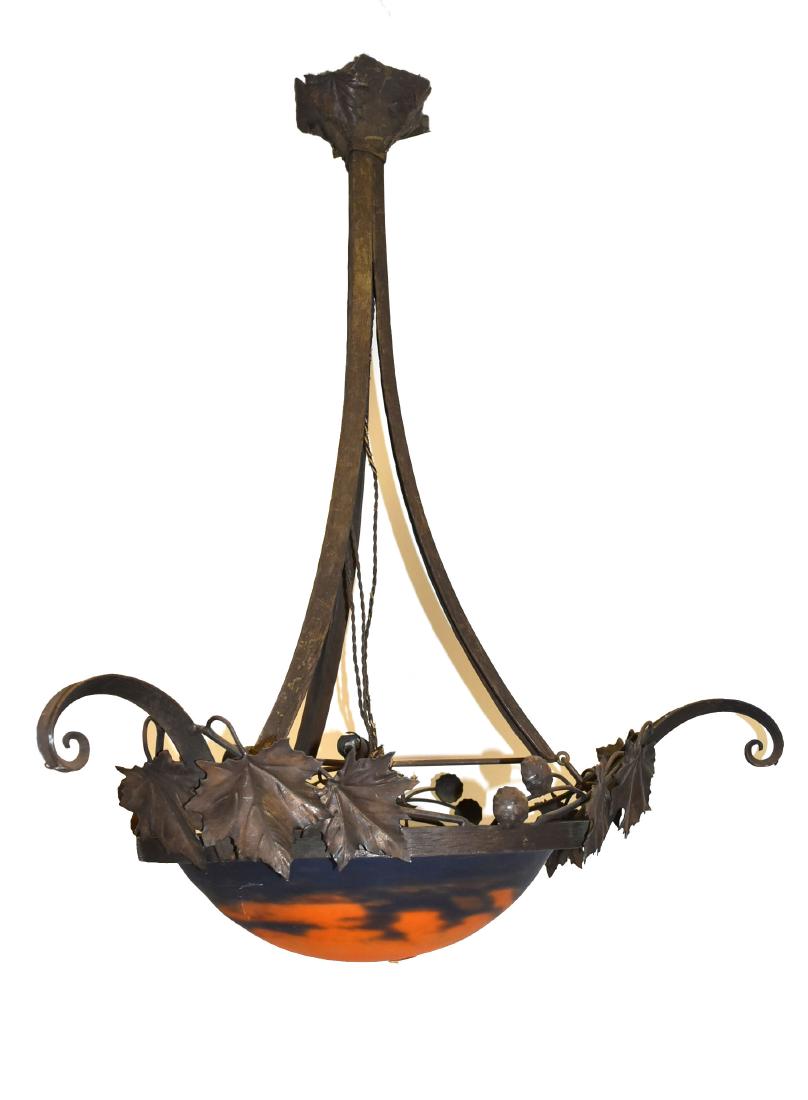 Degue Art Deco Hand Hammered and Glass Hanging Fixture (1 of 10)