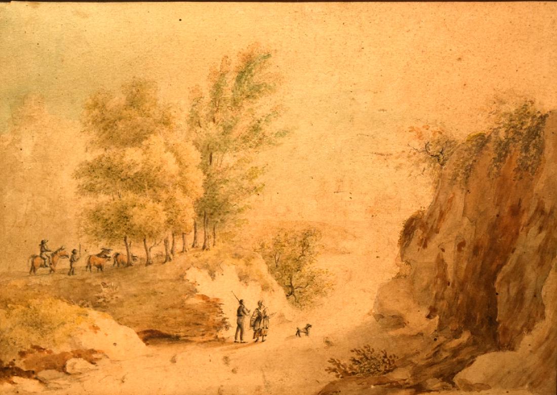 18thC. Continental Watercolor - A Landscape with (1 of 6)