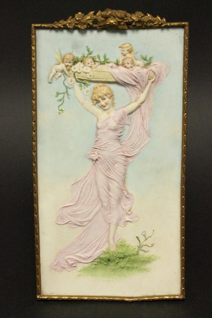 Art Nouveau Figural Bas-Relief Porcelain Plaque (1 of 2)