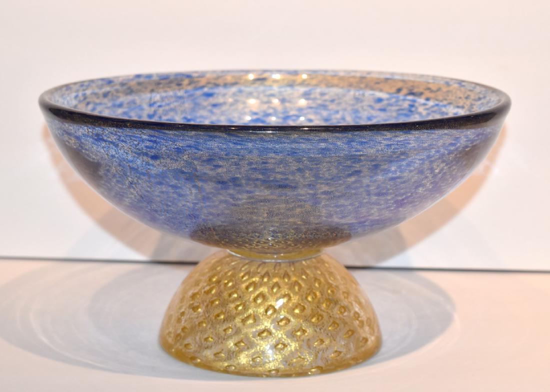 Barovier & Toso, Murano Style Glass Pedestal Bowl: Mid-Century Italian glass pedestal bowl. Probably Barovier & Toso, Murano; 5.75in.H. x 10in.D.