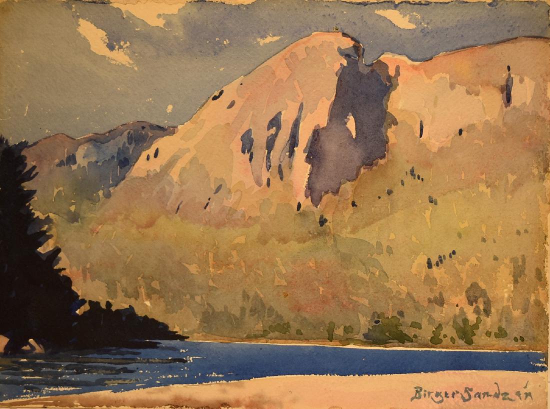 Birger Sandzen; Watercolor - Kullen Skane, Sweden: Watercolor on paper. Kullen, Sweden(A Mountaineous Ladscape). Signed l.r., inscribed, signed and dated 1926 on reverse; 8.5in. X 11.5in.