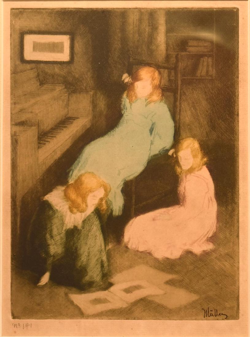 Muller; German Etching and Aquatint - The Lesson (1 of 7)