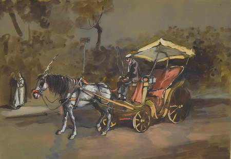 Aniello Eco; 20thC. Italian Watercolor Signed: Watercolor on paper. The Carriage Driver. Signed l.l. and inscribed; 13.5in. X 19.5in.