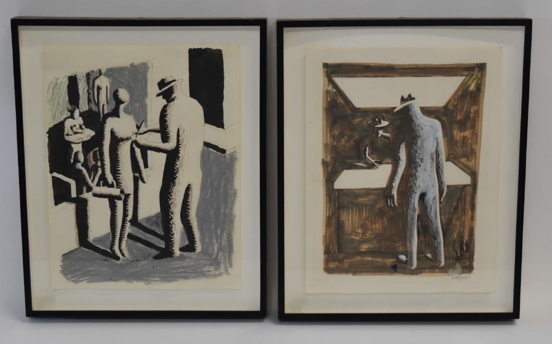 Mark Kostabi; Pair of 20thC. Modernist Mixed Media (1 of 6)