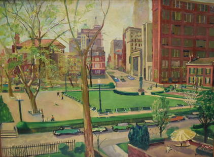 20thC. American School; Oil - Gramercy Park: Oil on canvas. Gramercy Park. Signed Mira l.r.; 30in. X 40in.