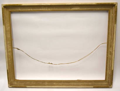 American Hand Carved and Painted Wood Frame: Hand carved and white washed wood frame; 27in. X 36in.(opening), 32in. X 41in.(overall)