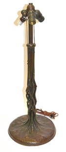 Handel Bronze Tree Trunk Lamp Base Signed: Bronze tre trunk lamp base. Impressed Handel; 28.5in.H. x 11in.W.