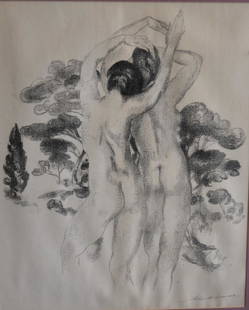 Arthur B. Davies; Framed Lithograph Signed: Lithograph. Nudes in a Landscape. Pencil signed l.r.; 20.5in. X 16.5in.(image size)