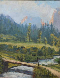 Henrietta Dunn Mears; American Oil Landscape Signed: Oil on board. Western Mountaineous Landscape. Signed l.r.; 20in. X 16in.