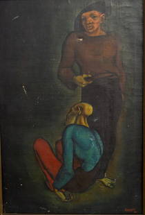 Charles William Reagh; 20thC. American Oil Signed: Oil on canvas. Two Black Men. Signed l.r. and dated '35; 36in. X 24in.