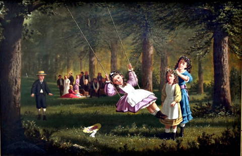 F.R.Wilton; 19thC. American Afternoon Gathering Signed: Oil on canvas. Afternoon Gathering. Signed l.r. and dated '76; 16in. 24in.