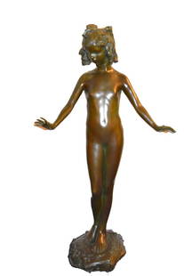 Bessie Potter Vonnoh(after); Bronze Figural Fountain: Bronze fountain. Standing nude girl. Inscribed at base; 28.5in.H. x 15in.W.