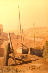 D.S. Brown; English Watercolor - Awaiting the Tide: Watercolor on paper. Awaiting the Tide. Signed l.r. Inscribed and titled on reverse; 20in. X 13.5in.(image size)