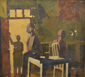 James A. Hopper; 20thC. American Oil - Green Room: Oil on canvas. Green Room. 1963 Butler Institute of American Art exhibition label affixed to reverse; 45in. X 50in.