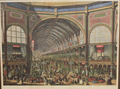 Early Framed Print - The International Exibition - The: Hand colored chromolithograph. The International Exibition - The Nave. 1862. Printed by the Leighton Brothers; 20in. X 25.75in.(image size)