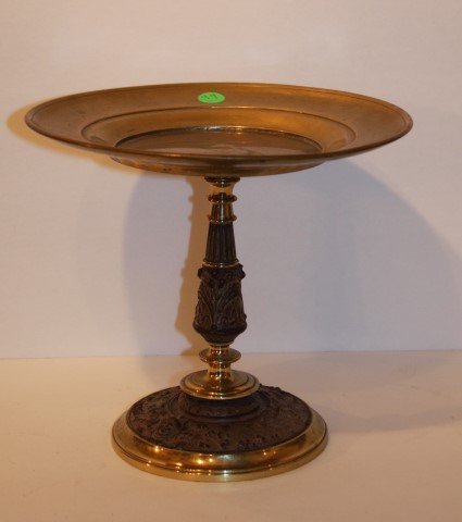 Guttapercha and Bronze Pedestal Compote: Bronze compote with gutta percha inserts; 8.75in. H. x 9.75in. D.