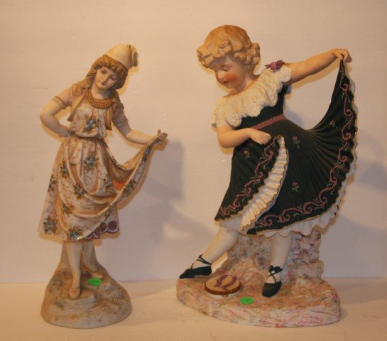 Two(2) Hand Painted Bisque Porcelain Figures: One(1) marked RW(Royal Worcester); 15.5in. -16in. H.