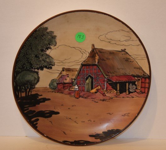 Nippon Scenic Porcelain Plate: Hand painted scenic porcelain plate. Stable in a landscape; 10in. D.