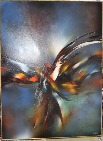 Leonardo Nierman; 20th C. Oil Painting Signed: Oil on board, Abstract Composition signed l.r.; 48in. X 35.5in.