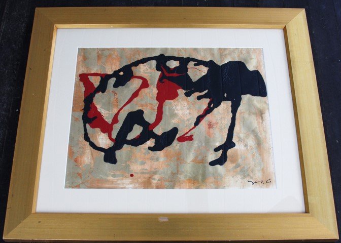Mathias Goeritz; Acrylic Painting Signed: Acrylic on paper, Abstract Composition signed l.r. with initials; 17in. X 21in.