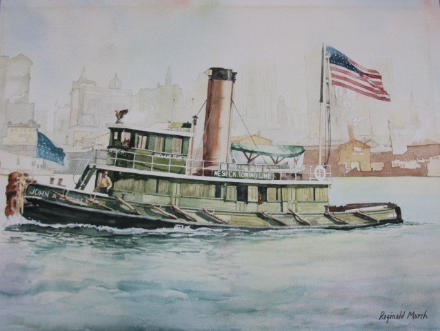 Reginald Marsh; American Watercolor Painting Signed: Watercolor on paper, Meseck Towing Line, NYC signed l.r.; 12in. X 18in.(image size)