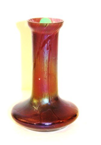 Loetz Art Glass Vase: Purple irridescent glass vase; 6.75in. X 4in. W.