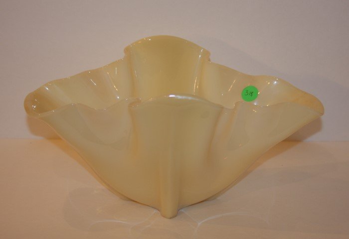 Steuben Ivory Glass Bowl: Handkerchief glass bowl; 6.25in. H. x 12in. W.