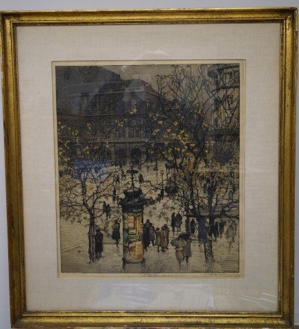 Luigi Kasimir; Colored Etching Signed: Colored Etching, Vienna Opera House. Pencil signed l.r. and inscribed: 1 ctober 1922 in the plate; 18.5in. X 15.5in.(image size with margins)
