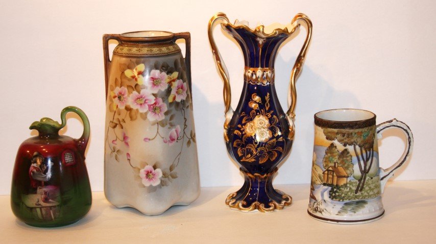 Four(4) Miscellaneous Porcelain Vases: Nippon, Royal Bayreuth, Old Paris; 6in. H. -10in. H.
