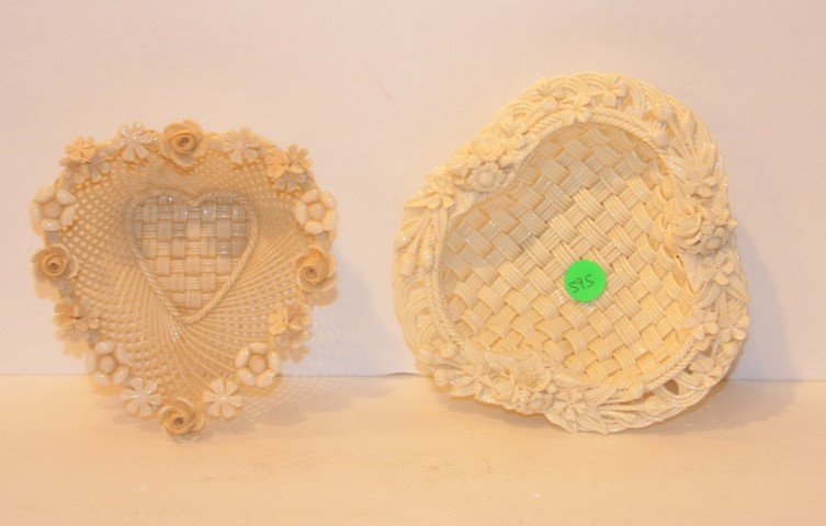 Two(2) American Belleek Porcelain Baskets: Two(2) intricately woven porcelain baskets with floral decoration; 5in. -6.5in.