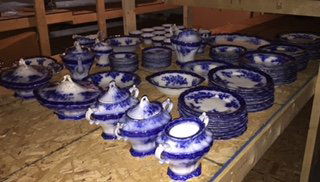 144 Piece Flow Blue Touraine Dinnerware Set: Approximately 144 pieces. Stanley Pottery Company, England. Touraine pattern
