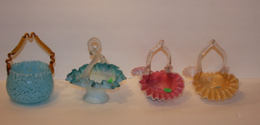 Four(4) Victorian Glass Bride's Baskets: Various glass bride's baskets; 6in. - 7in. H.