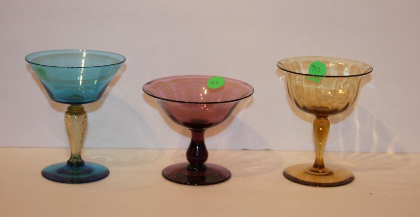 Three(3) Steuben Glass Champagnes: 3.5in. - 4.75in. H.