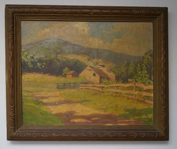 Henry J. Albright; American Oil Painting Signed: Oil on canvas, The Saw Mill Woodstock, NY Ulter Co. signed l.l. Inscribed with title and "Painted under the instructions of John F. Carlson by Henry J. Albright of Woodstock, NY" on stretcher. Hand ca