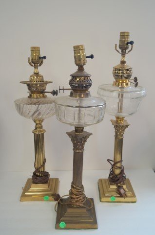 Three(3) Brass and Glass Oil Lamps (1 of 3)