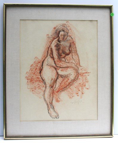 Moses Soyer 1889-1974, Nude Woman crayon & graphite: Nude Woman , crayon and graphite, signed lower right M. Soyer, very good condition, original frame, image size 27" x 22"