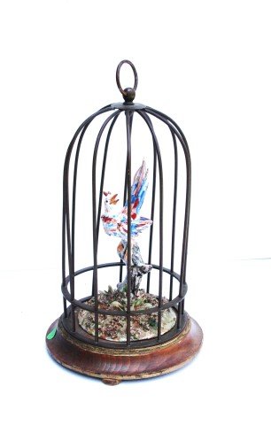 Armaldo Miniati signed porcelain bird in brass birdcage (1 of 7)