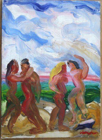 Alfred Ortega, 20th C. oil/b Figures on the beach (1 of 5)