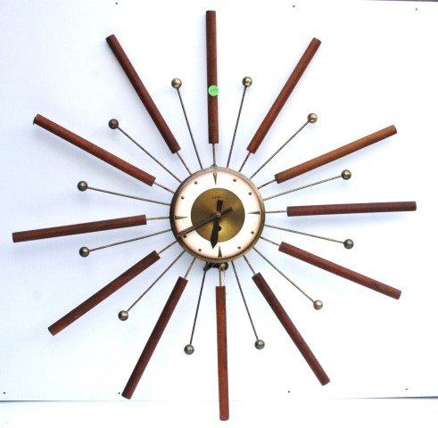 Mid Century Modern WELBY Sunburst Clock, key wind (1 of 7)