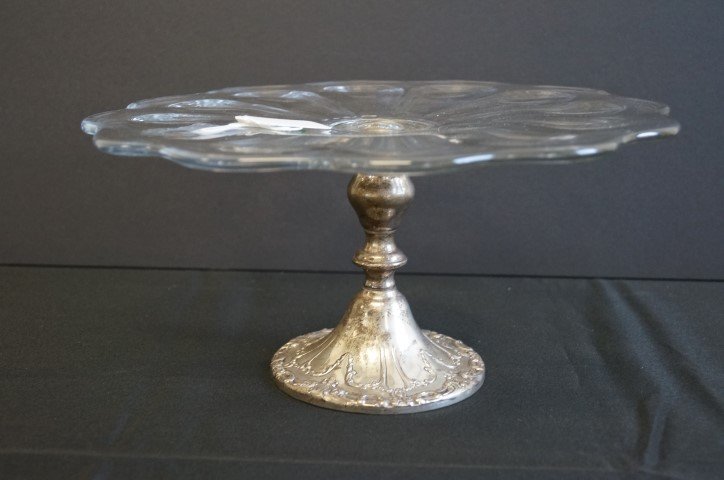 Victorian Sterling and Pressed Glass Cake Plate (1 of 5)