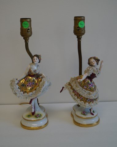 Pair of Dresden Porcelain Figural Lamps (1 of 5)